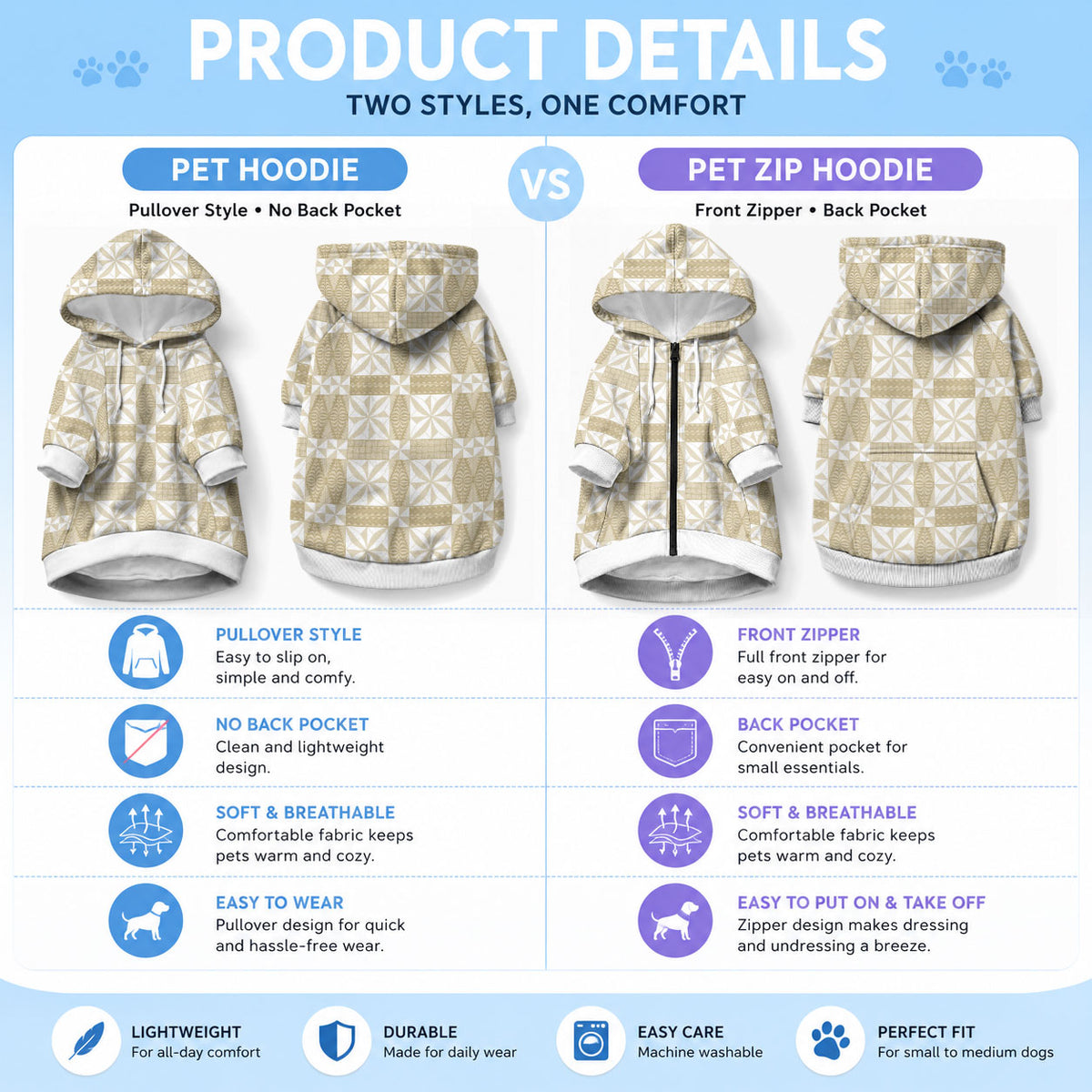 Beige Ngatu Pattern Malo e Lelei Tonga Pet Hoodie