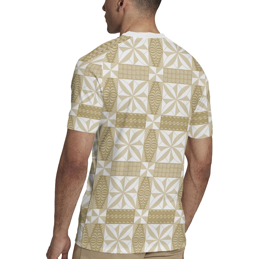 Beige Ngatu Pattern Malo e Lelei Tonga Rugby Jersey