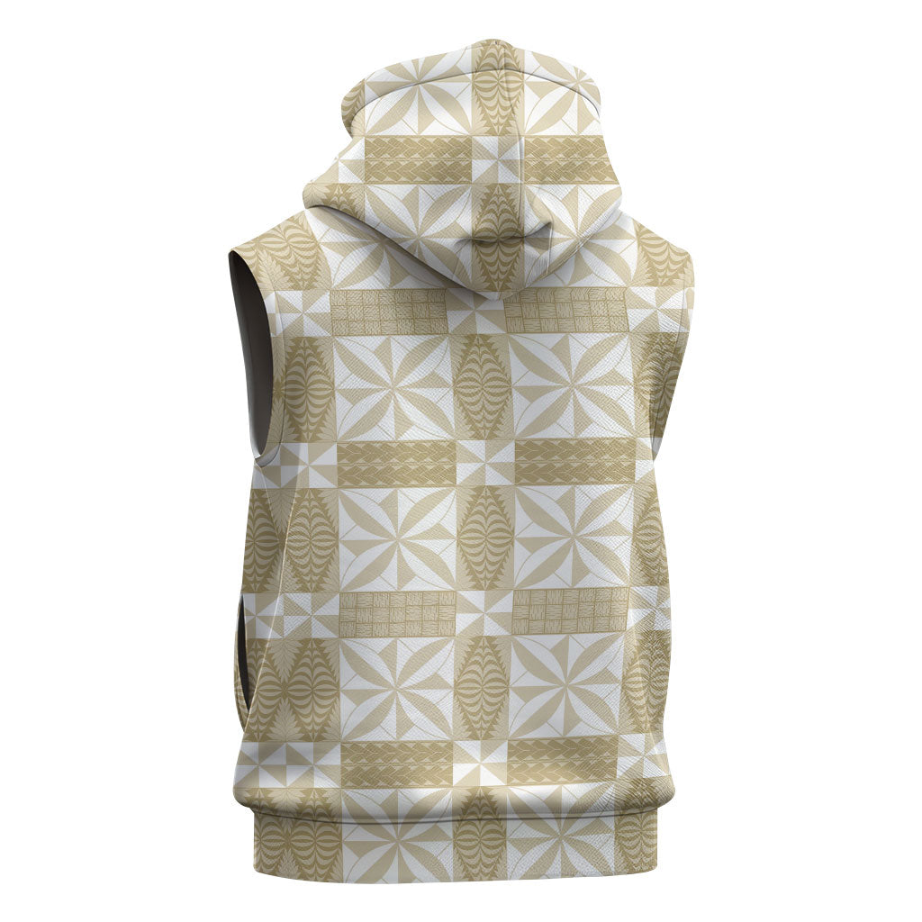 Beige Ngatu Pattern Malo e Lelei Tonga Sleeveless Hoodie