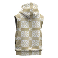 Beige Ngatu Pattern Malo e Lelei Tonga Sleeveless Hoodie
