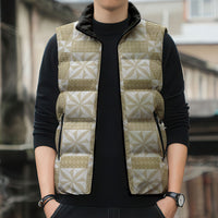 Beige Ngatu Pattern Malo e Lelei Tonga Sleeveless Puffer Jacket