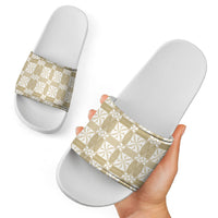 Beige Ngatu Pattern Malo e Lelei Tonga Slide Sandals