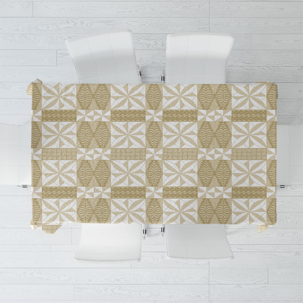 Beige Ngatu Pattern Malo e Lelei Tonga Tablecloth LT14 Beige - Polynesian Pride