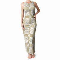 Beige Ngatu Pattern Malo e Lelei Tonga Tank Maxi Dress