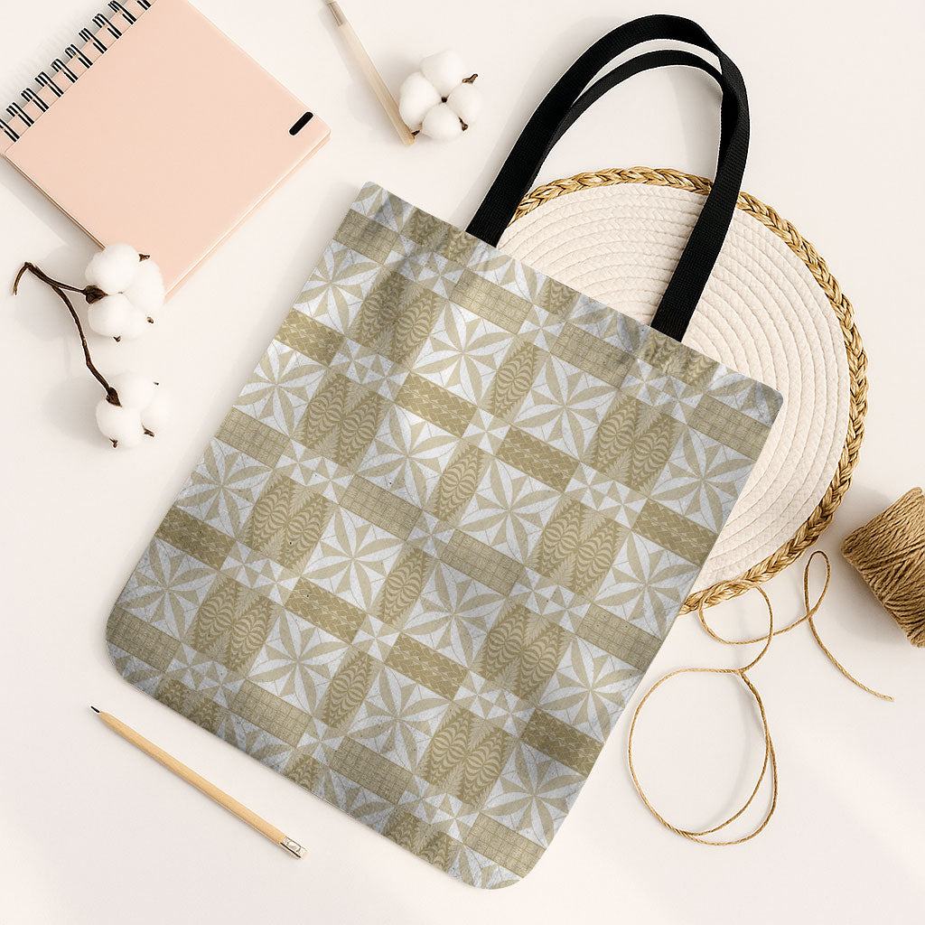 Beige Ngatu Pattern Malo e Lelei Tonga Tote Bag