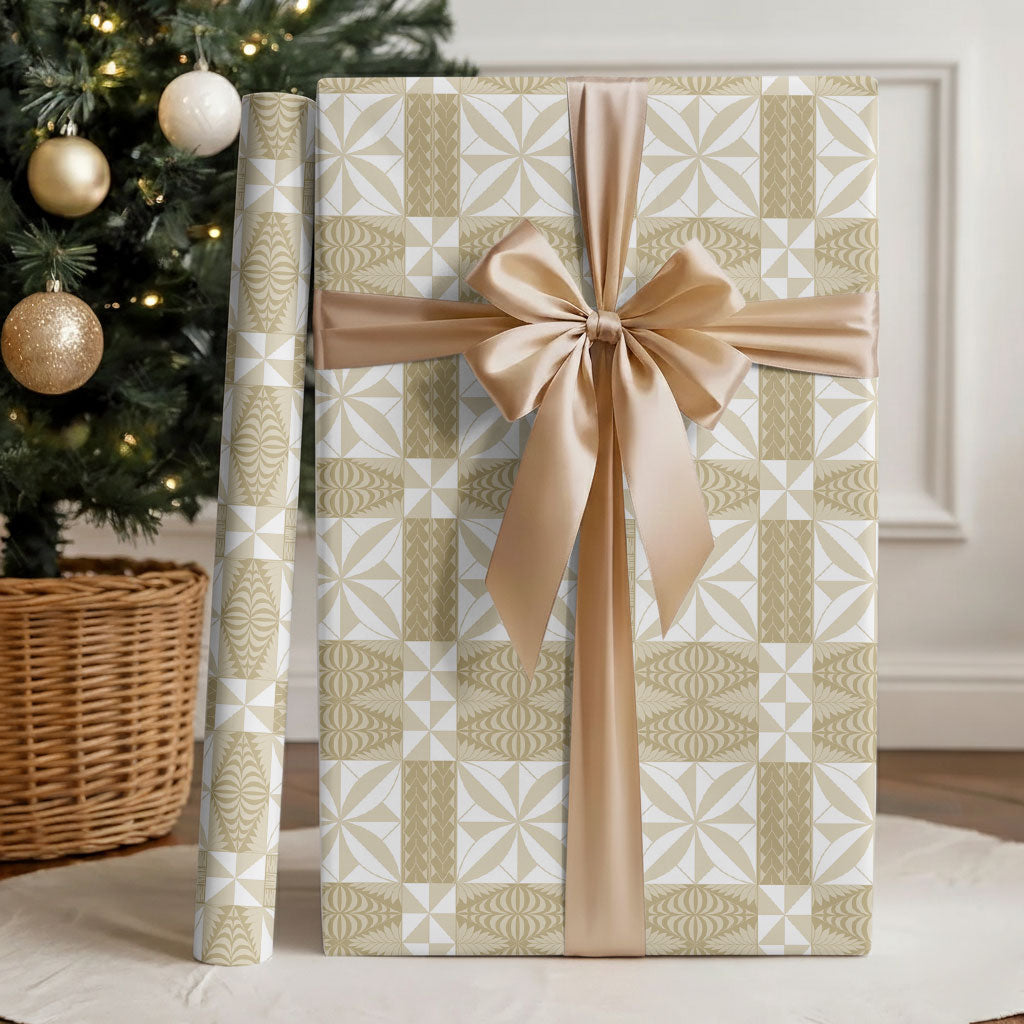 Beige Ngatu Pattern Malo e Lelei Tonga Wrapping Paper