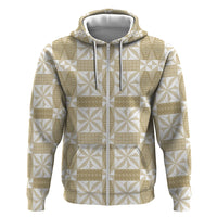 Beige Ngatu Pattern Malo e Lelei Tonga Zip Hoodie