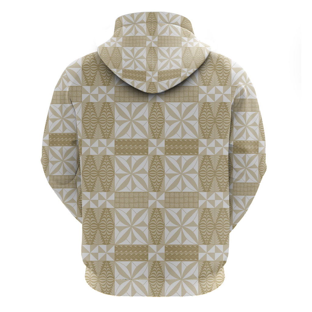 Beige Ngatu Pattern Malo e Lelei Tonga Zip Hoodie