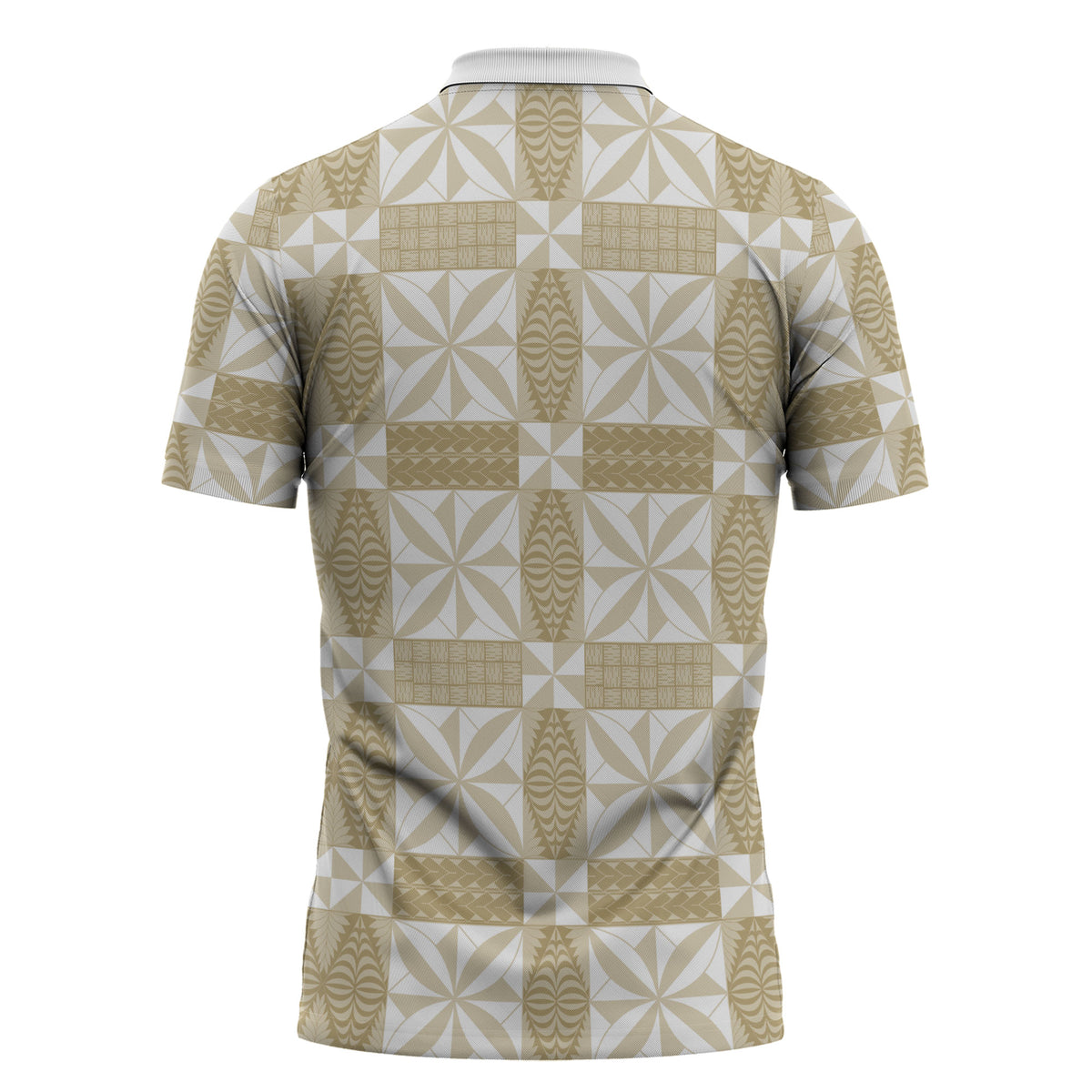 Beige Ngatu Pattern Malo e Lelei Tonga Zipper Polo Shirt