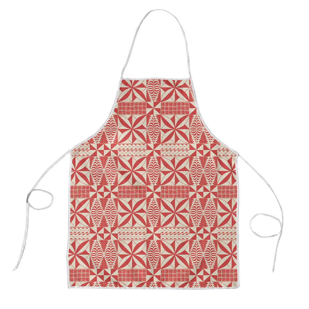 Red Ngatu Pattern Malo e Lelei Tonga Apron LT14 Red - Polynesian Pride