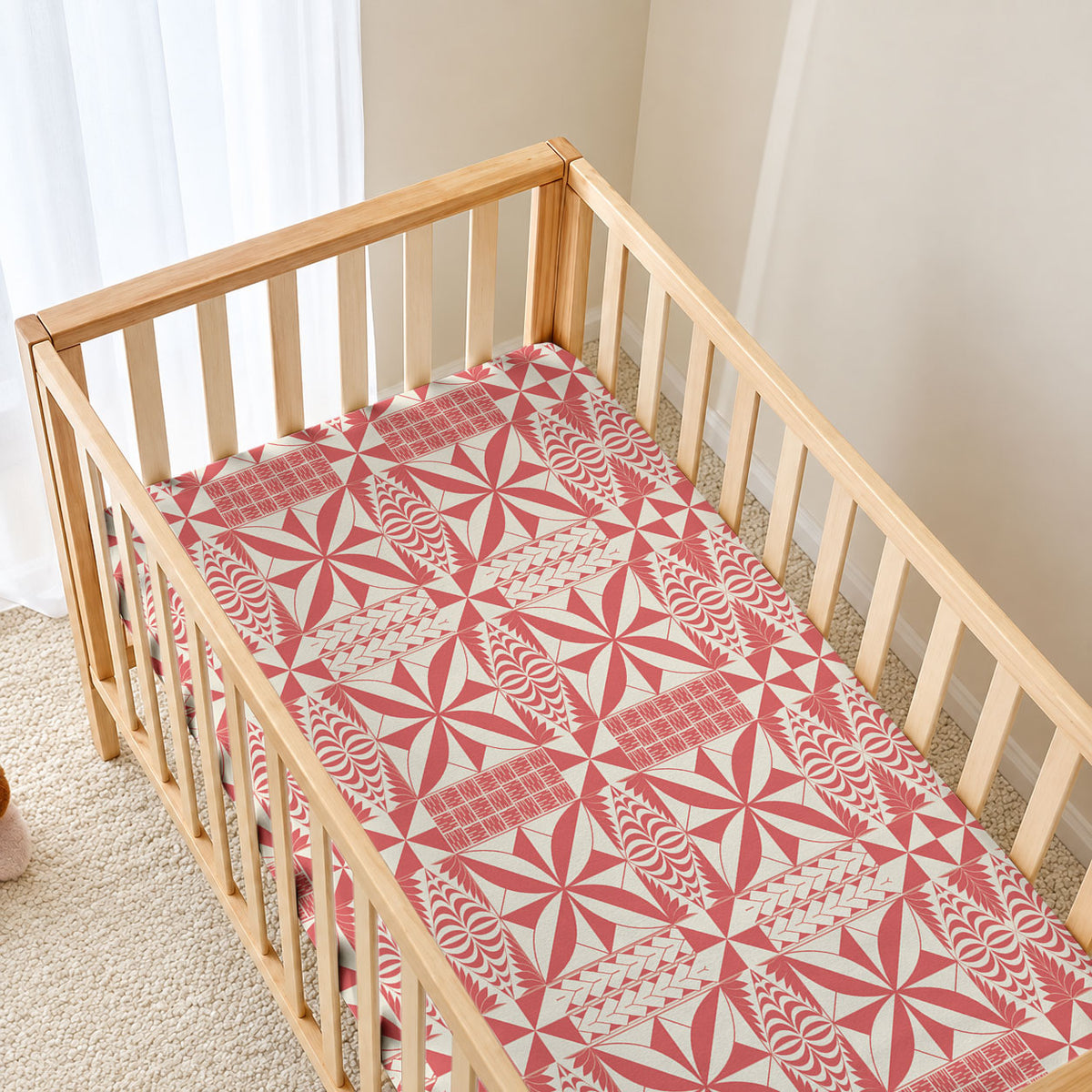 Red Ngatu Pattern Malo e Lelei Tonga Baby Bed Cover