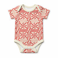 Red Ngatu Pattern Malo e Lelei Tonga Baby Onesie