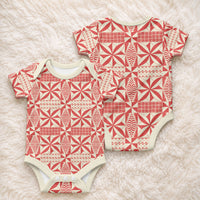 Red Ngatu Pattern Malo e Lelei Tonga Baby Onesie