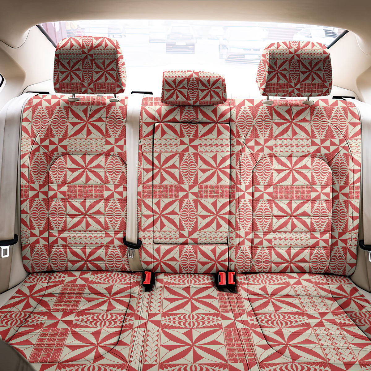 Red Ngatu Pattern Malo e Lelei Tonga Back Car Seat Cover
