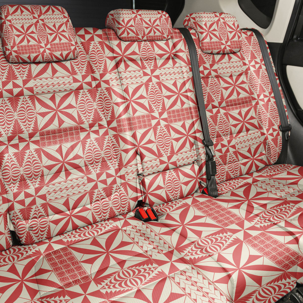 Red Ngatu Pattern Malo e Lelei Tonga Back Car Seat Cover