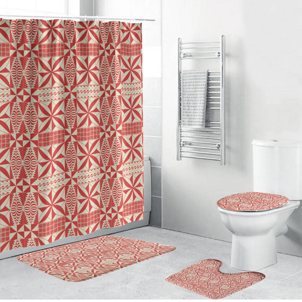 Red Ngatu Pattern Malo e Lelei Tonga Bathroom Set LT14 Bathroom Set (4 pcs) Red - Polynesian Pride