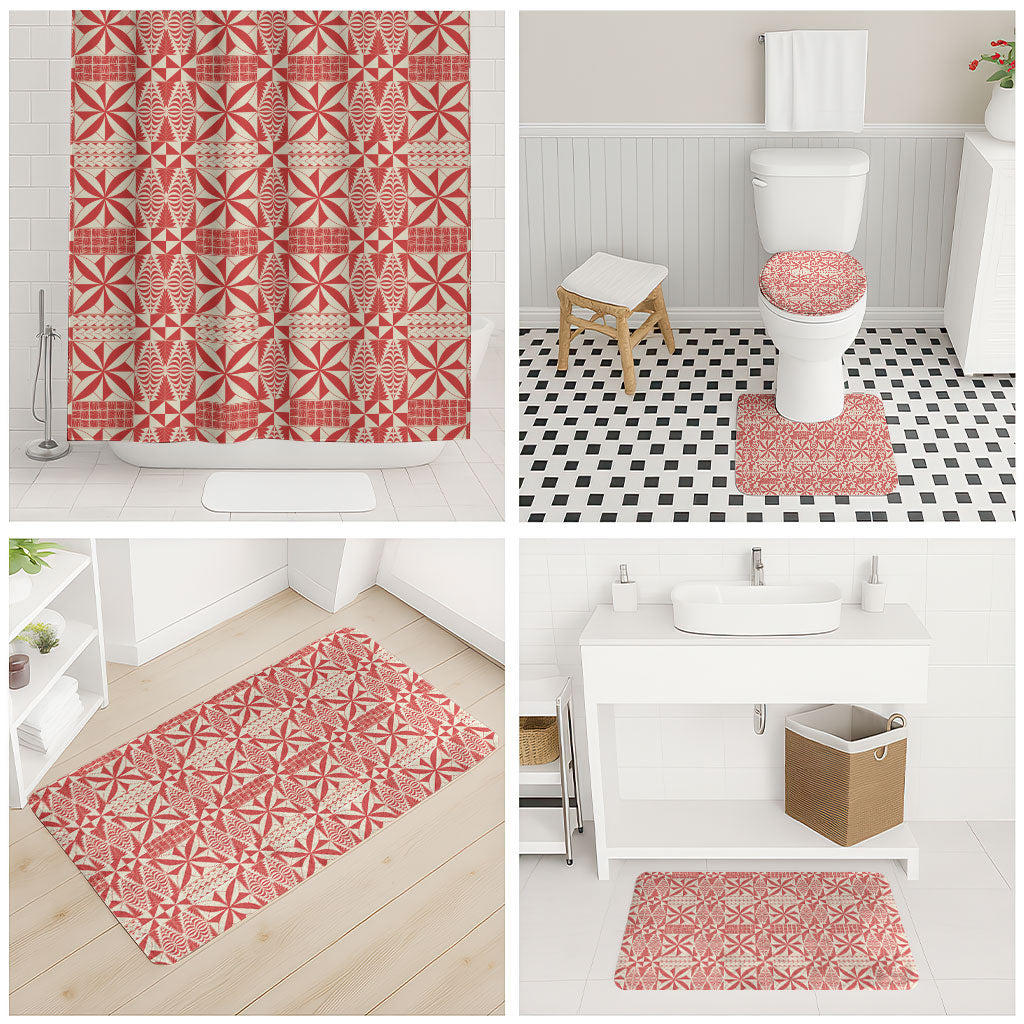 Red Ngatu Pattern Malo e Lelei Tonga Bathroom Set LT14 - Polynesian Pride
