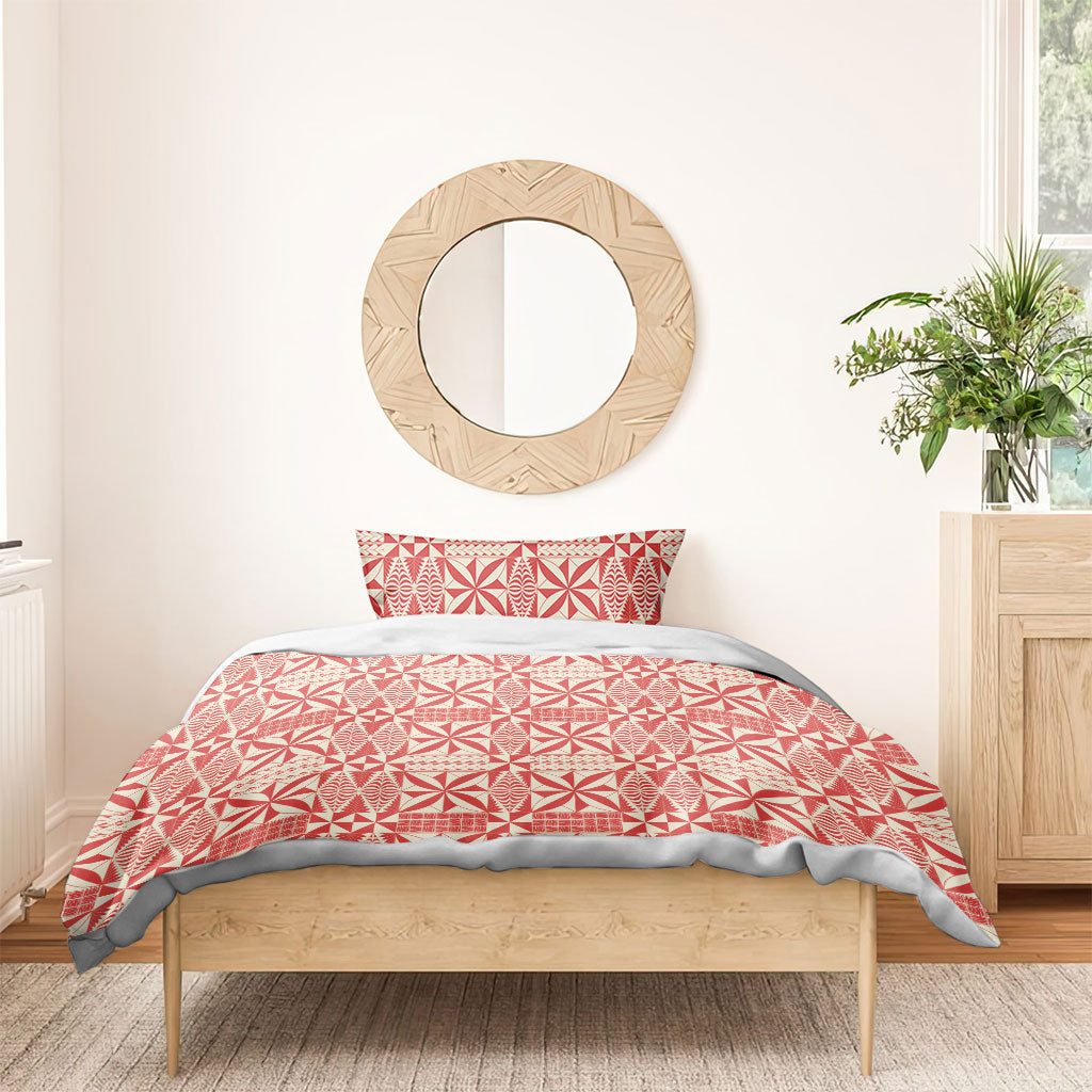 Red Ngatu Pattern Malo e Lelei Tonga Bedding Set LT14 - Polynesian Pride