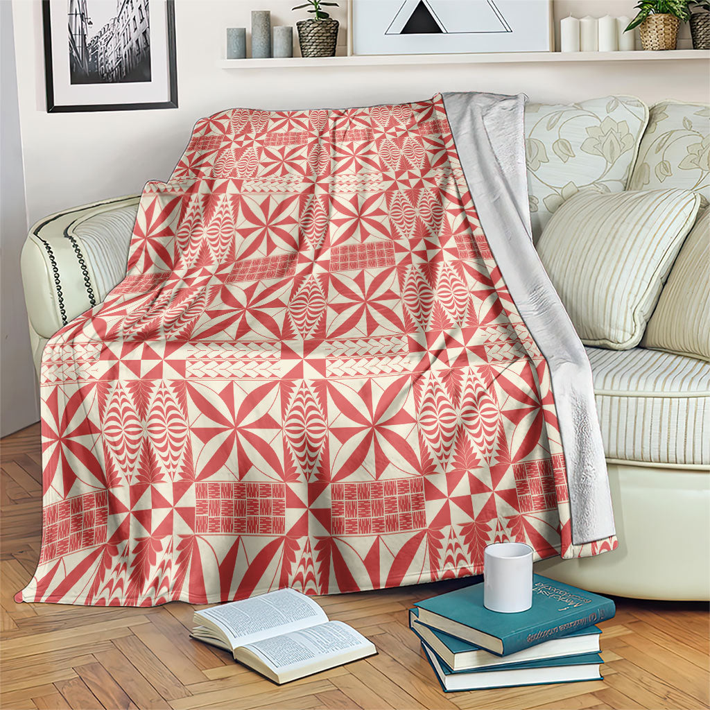 Red Ngatu Pattern Malo e Lelei Tonga Blanket LT14 Red - Polynesian Pride