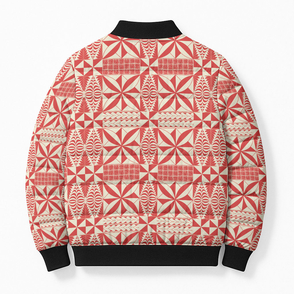 Red Ngatu Pattern Malo e Lelei Tonga Bomber Puffer Jacket LT14 - Polynesian Pride