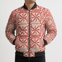 Red Ngatu Pattern Malo e Lelei Tonga Bomber Puffer Jacket LT14 - Polynesian Pride
