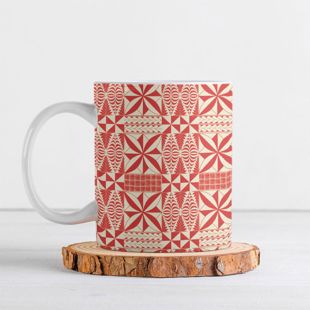 Red Ngatu Pattern Malo e Lelei Tonga Ceramic Mug LT14 Red - Polynesian Pride