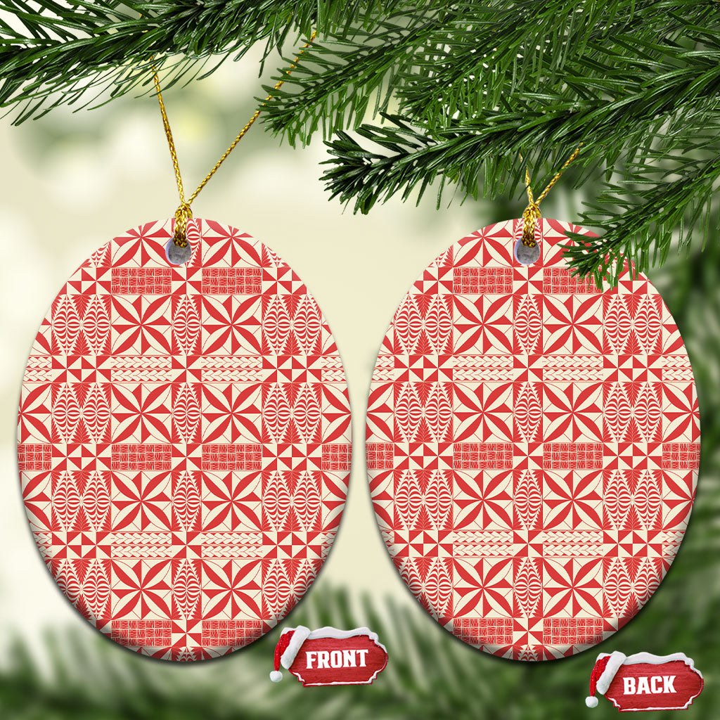 Red Ngatu Pattern Malo e Lelei Tonga Ceramic Ornament