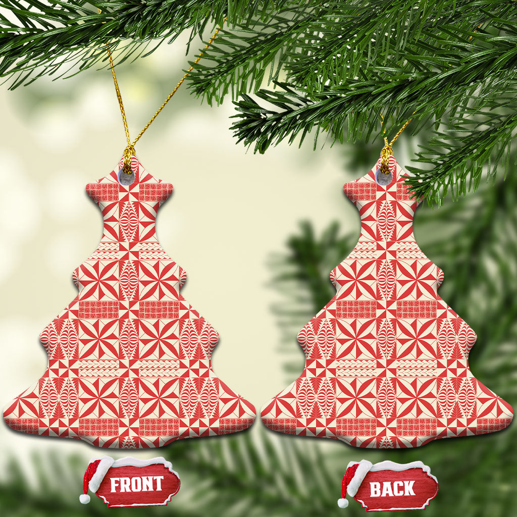 Red Ngatu Pattern Malo e Lelei Tonga Ceramic Ornament