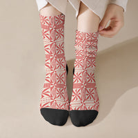 Red Ngatu Pattern Malo e Lelei Tonga Crew Socks LT14 Crew Socks Red - Polynesian Pride