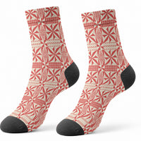 Red Ngatu Pattern Malo e Lelei Tonga Crew Socks LT14 - Polynesian Pride