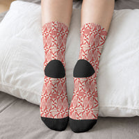 Red Ngatu Pattern Malo e Lelei Tonga Crew Socks LT14 - Polynesian Pride