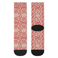 Red Ngatu Pattern Malo e Lelei Tonga Crew Socks LT14 - Polynesian Pride