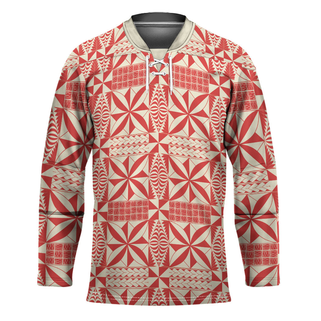 Red Ngatu Pattern Malo e Lelei Tonga Hockey Jersey