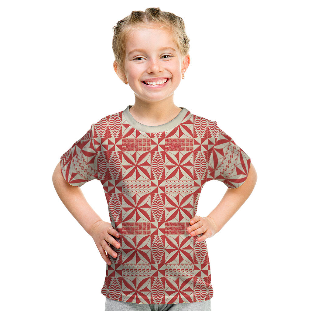 Red Ngatu Pattern Malo e Lelei Tonga Kid T Shirt