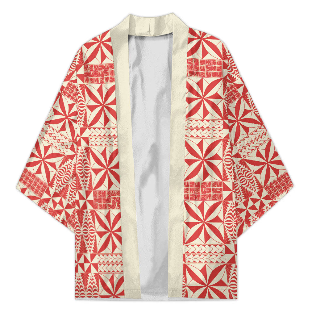 Red Ngatu Pattern Malo e Lelei Tonga Kimono LT14 Unisex Red - Polynesian Pride