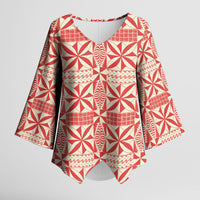 Red Ngatu Pattern Malo e Lelei Tonga Kimono Sleeve Blouse