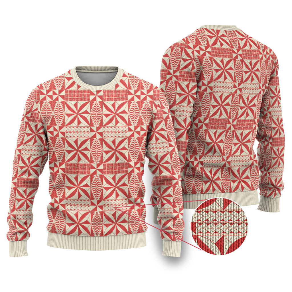 Red Ngatu Pattern Malo e Lelei Tonga Ugly Christmas Sweater LT14 Red - Polynesian Pride