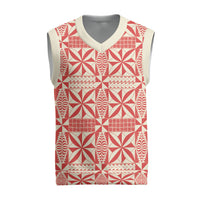 Red Ngatu Pattern Malo e Lelei Tonga Christmas Knitted V-Neck Vest
