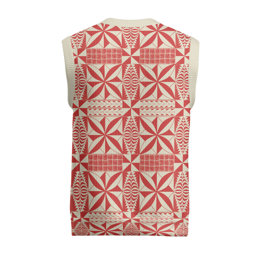 Red Ngatu Pattern Malo e Lelei Tonga Christmas Knitted V-Neck Vest