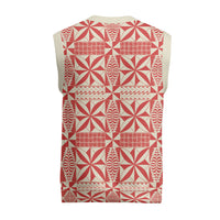 Red Ngatu Pattern Malo e Lelei Tonga Christmas Knitted V-Neck Vest