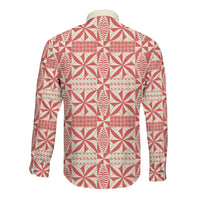 Red Ngatu Pattern Malo e Lelei Tonga Long Sleeve Button Shirt