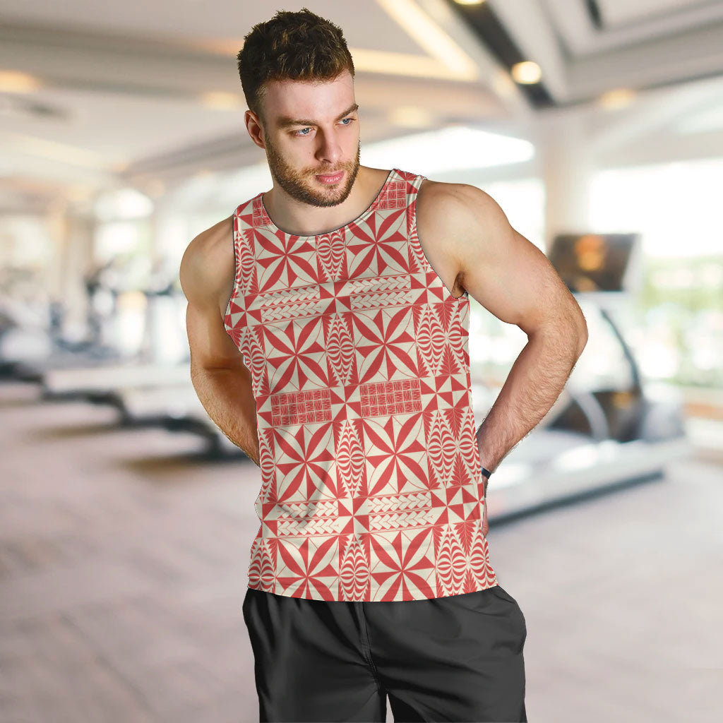 Red Ngatu Pattern Malo e Lelei Tonga Men Tank Top LT14 Red - Polynesian Pride