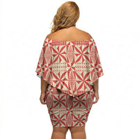 Red Ngatu Pattern Malo e Lelei Tonga Off Shoulder Short Dress