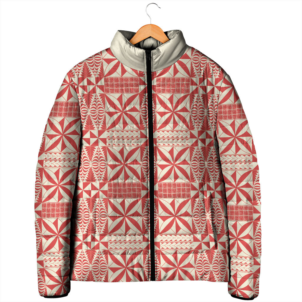 Red Ngatu Pattern Malo e Lelei Tonga Padded Jacket LT14 - Polynesian Pride
