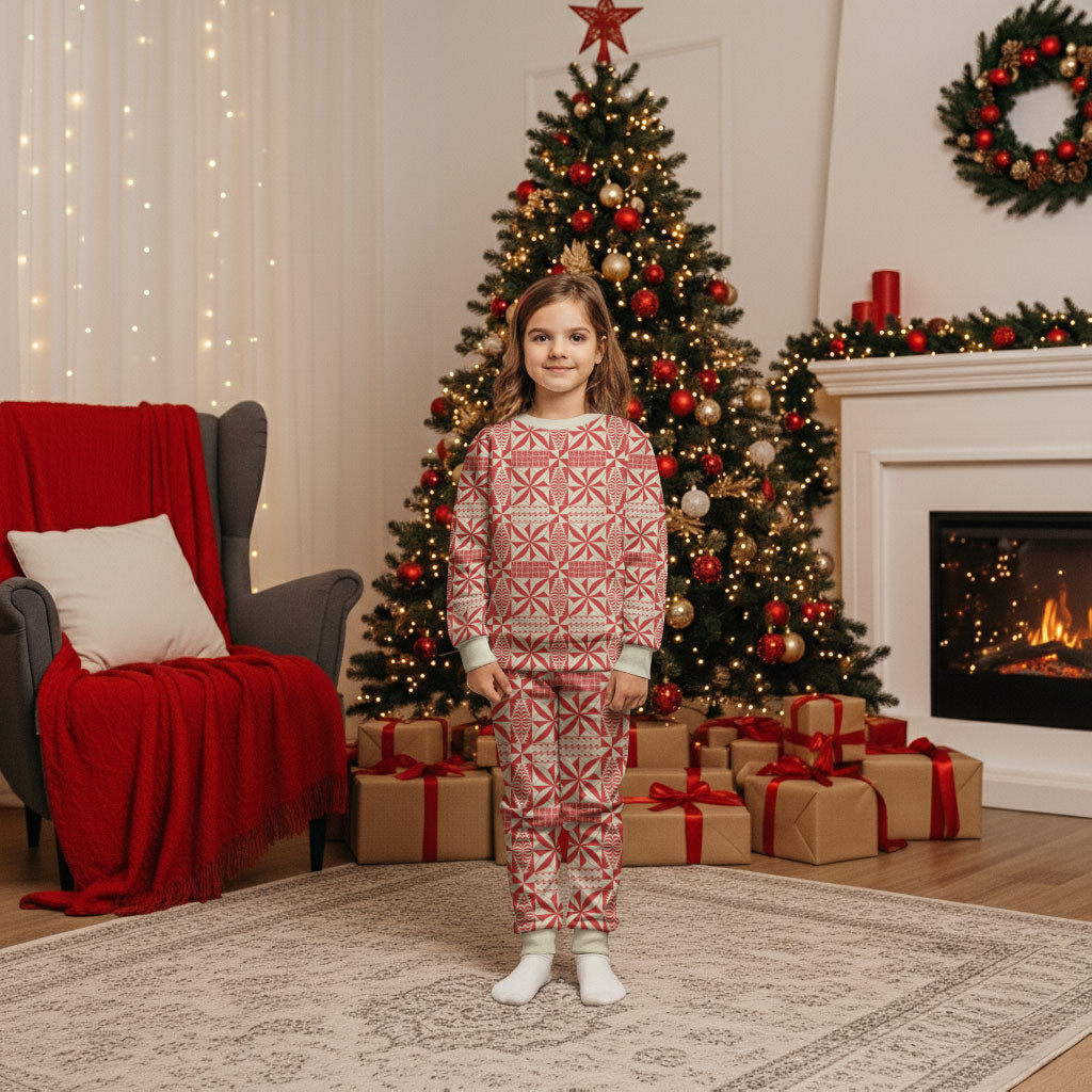 Red Ngatu Pattern Malo e Lelei Tonga Christmas Pajama Set