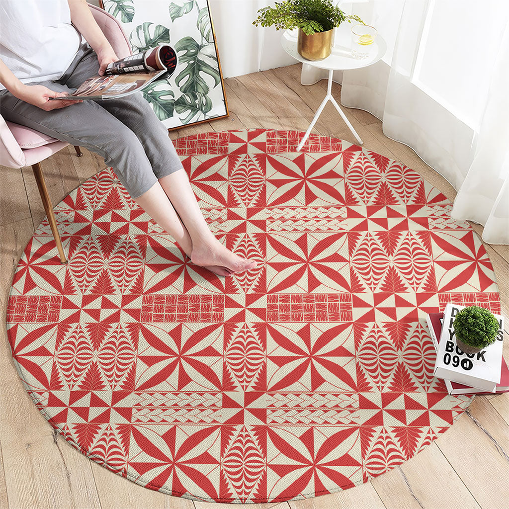 Red Ngatu Pattern Malo e Lelei Tonga Round Carpet LT14 - Polynesian Pride