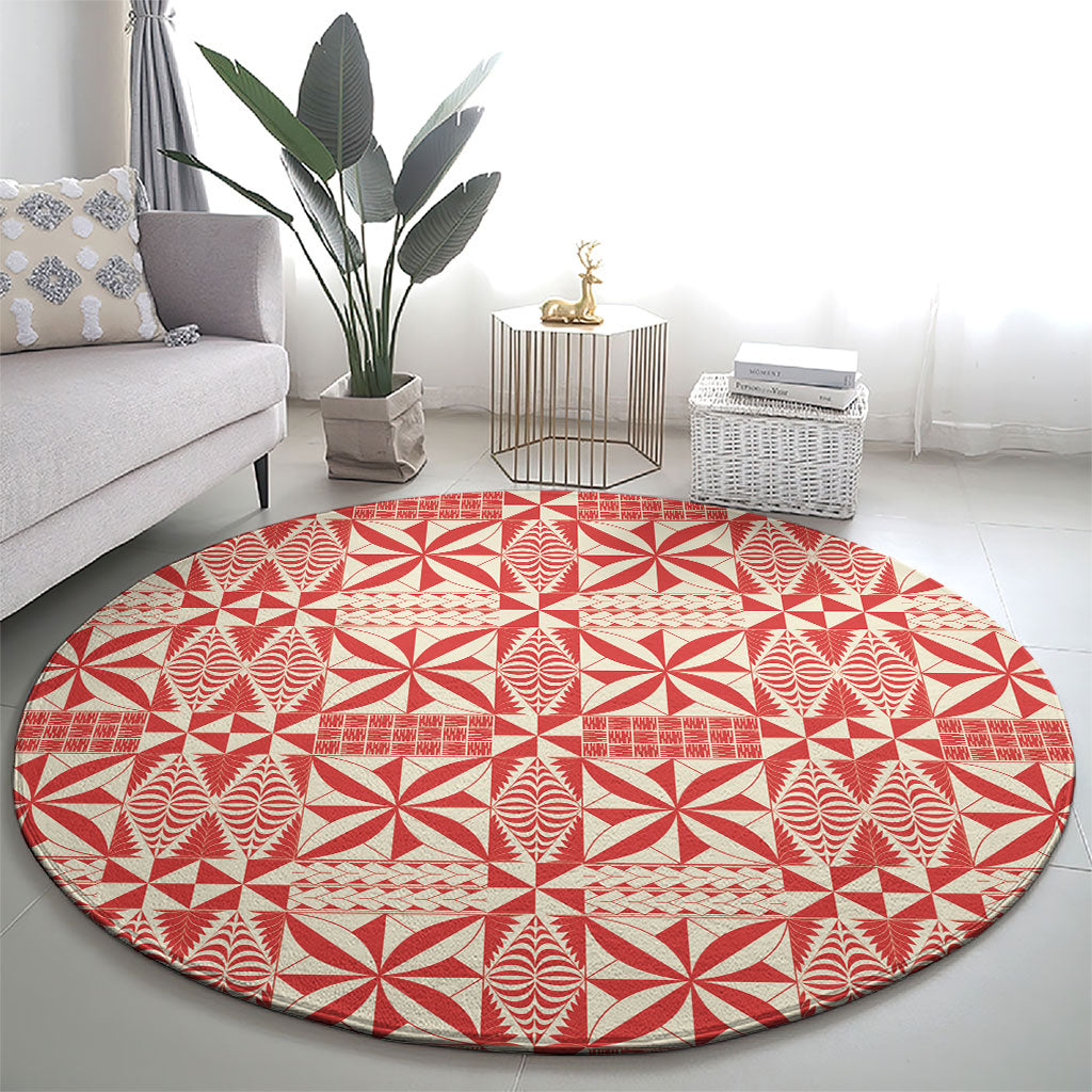 Red Ngatu Pattern Malo e Lelei Tonga Round Carpet LT14 - Polynesian Pride