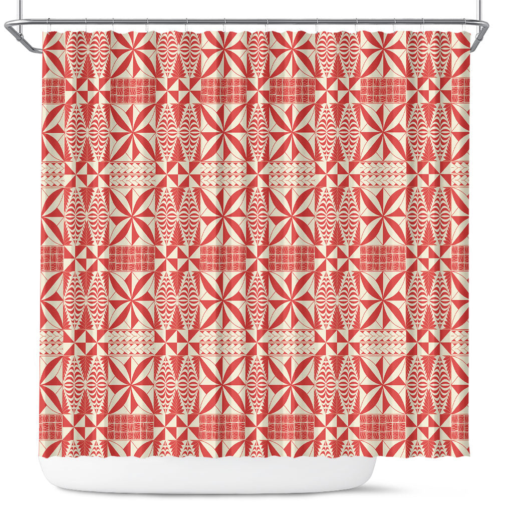 Red Ngatu Pattern Malo e Lelei Tonga Shower Curtain
