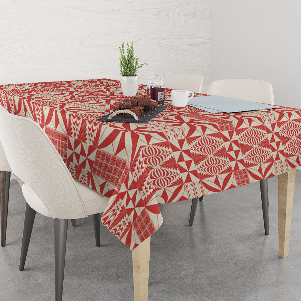 Red Ngatu Pattern Malo e Lelei Tonga Tablecloth LT14 - Polynesian Pride