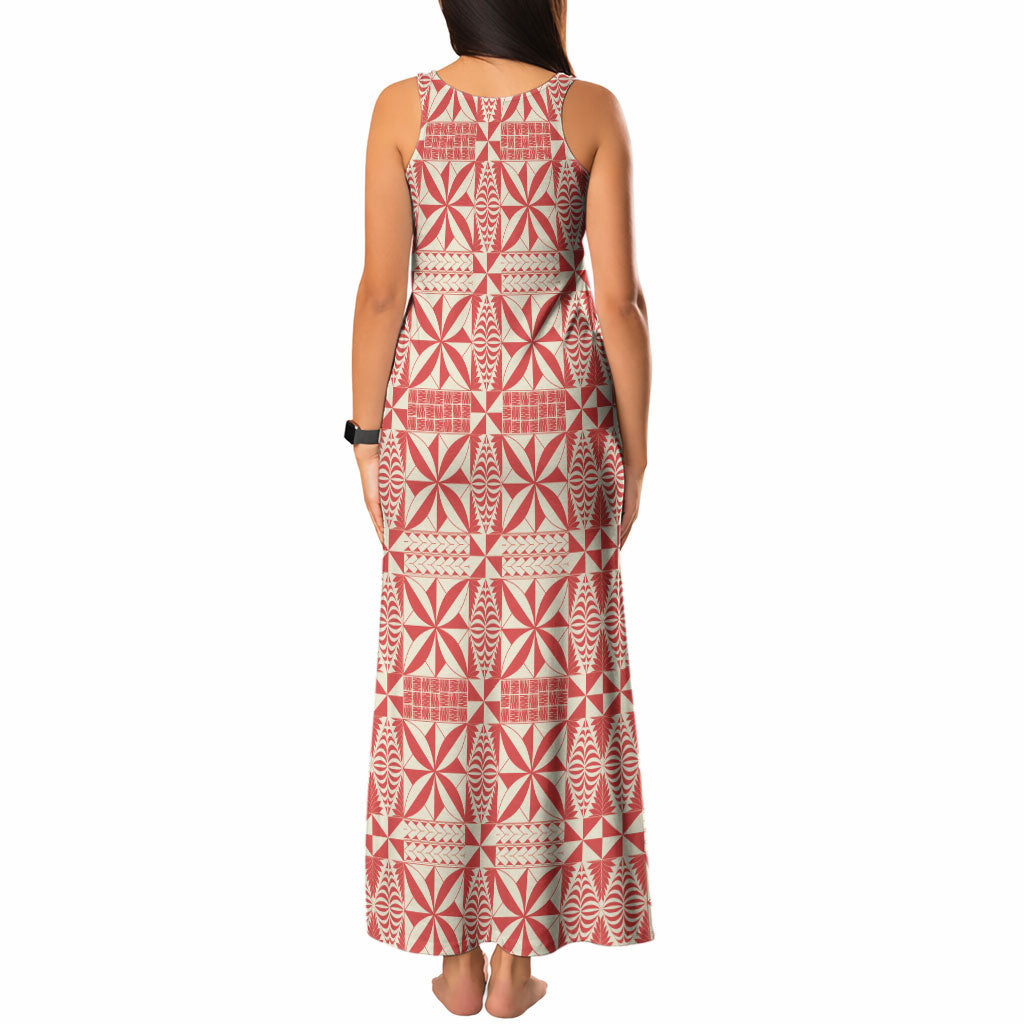 Red Ngatu Pattern Malo e Lelei Tonga Tank Maxi Dress